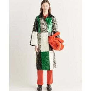 Stand Studio Nino Snake Patchwork Faux Leather PU Coated Jacket 34 Green Black